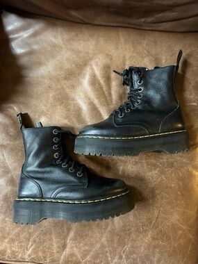 Dr. Martens Black Leather Platform Lace-Up Combat Boots